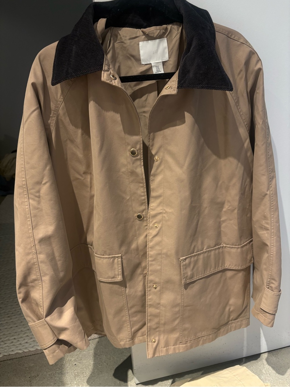 H&M Beige Jacket with Black Corduroy Collar